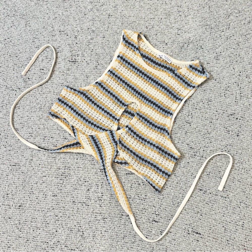 Bershka Striped Crochet Tie-Front Tank Top XS
